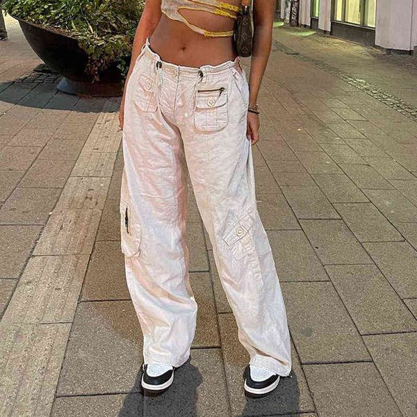 

streetwear retro cargo denim jeans low waist pockets casual pants fashion harajuku baggy vintage 90s joggers women jogging pants l220726, Blue