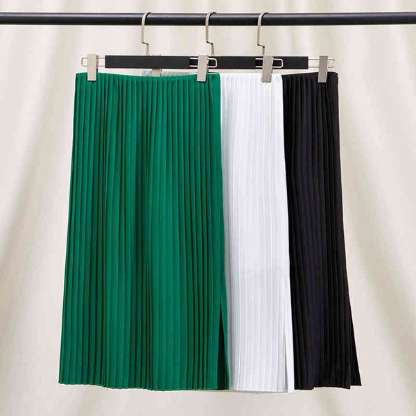 

skirts side split green one step skirt for women summer pleated without lining high waist a-shaped thin slit, Black