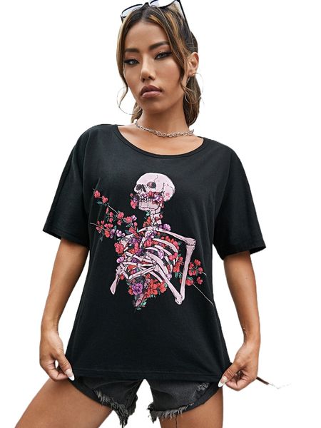 

x ungfio f.loral & skull print dolman s.leeve tee n7lw#, White