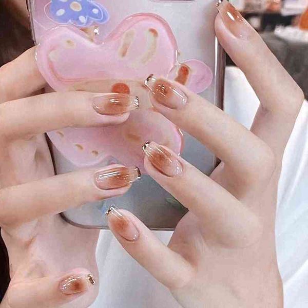 

false nails 24pcs designs art orange blush press on french fake sweet style acrylic full cover diy tip 0616, Red;gold