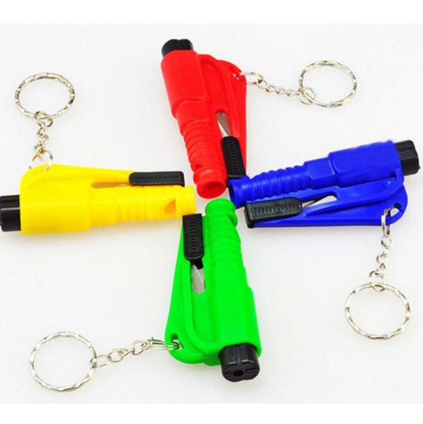 18 Colori Life salvando gli anelli della catena chiave di martello portatili di autodifesa Accessori per auto di salvataggio di emergenza per la cintura di sicurezza Strumenti di rottura di vetro di sicurezza