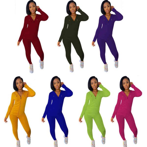 

j2121 autumn fashion women casual solid colour jogging suit waist shaping long sleeve trousers two piece set, White