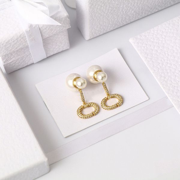 

2022 new letter d tassel earrings stud women pearl hoop earring internet celebrity pearl earing female designer jewelry c, Golden;silver