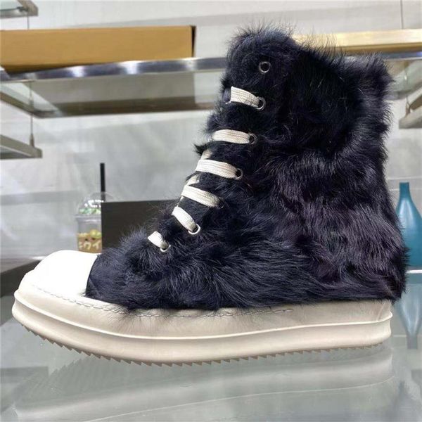 

women ankle boot 2021 british all genuine leather high street fashion shoes wind thick with fur ladies short boots291l, Black