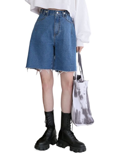 

dazy high waist raw cut denim shorts l62h#, White;black