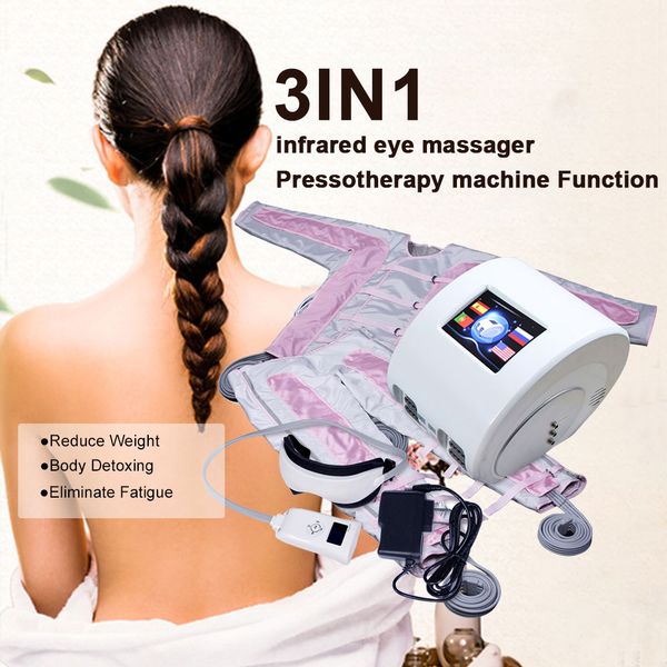 

lymphatic drainage beauty equipment pressoterapia pressotherapy body slimming machine far infared air pressure suit with eyes massage, Black;white