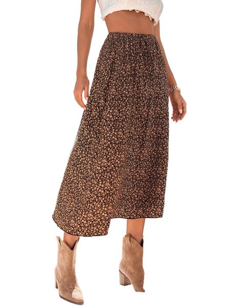 

ditsy floral elastic waist skirt w0ru#, Black