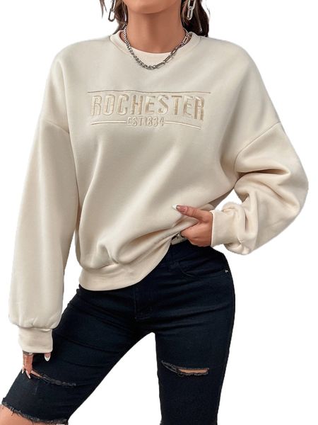 

letter embroidery drop shoulder sweatshirt y0up#, Black