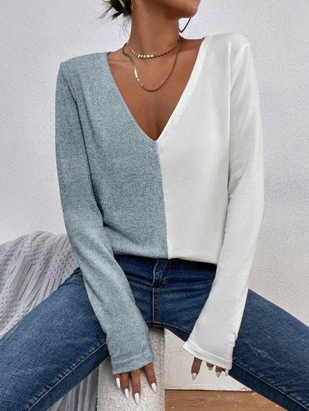 

two tone v neck tee k0yq#, White