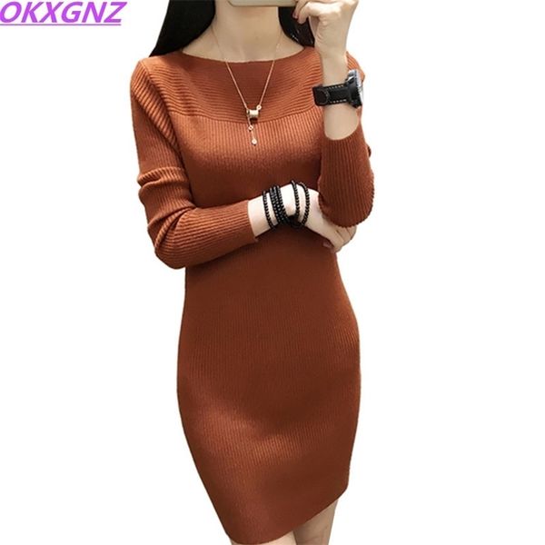 

autumn winter women sweater dress warm pullovers sweater elastic slim knitted dress bottoming women dress okxgnz 339 201008, White;black