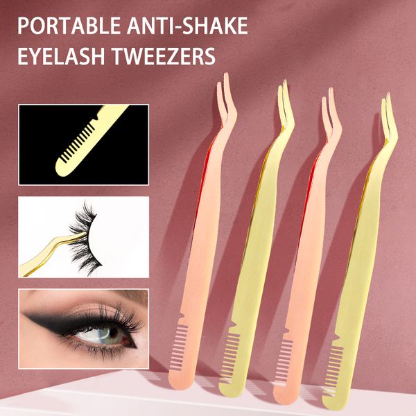 

eyelash extension tweezers stainless steel with eyebrow brush anti-static comb makeup tools nail rhinestones picker 100