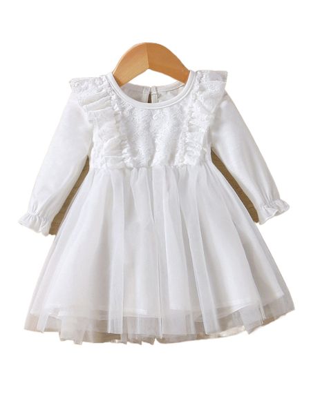 

toddler girls contrast lace flounce sleeve dress i8wu#, Black;white