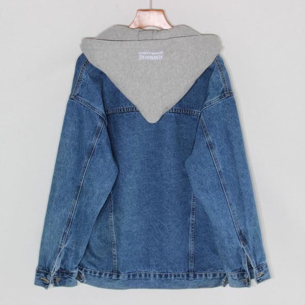 Damenjacken Wash Vintage Blue Mid Long Denim Jacke Frauen Lose Oberbekleidung Herbst Abnehmbare Kapuze Jeans Mantel Weibliche Chaqueta MujerWomen'