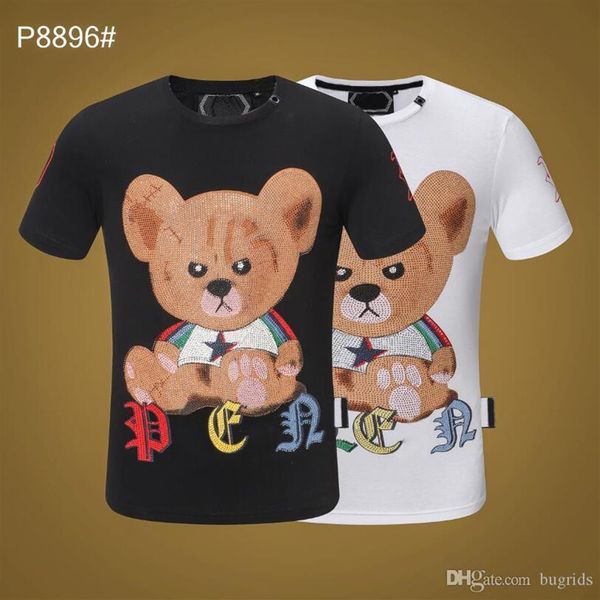 

pp men's t-shirt summer rhinestone short sleeve round neck shirt tee skulls print streetwear m-xxxl 8896270h, White;black