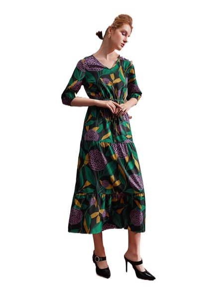 

x maja tomljanovic floral print ruffle hem belted dress d6fl#, Black;gray