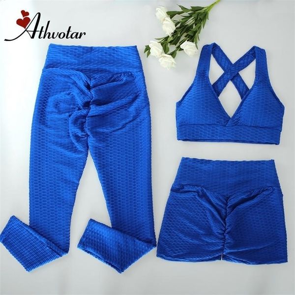 

athvotar 2/3pcs yoga set fitness gym suits high waist leggings shorts push up bra sports anti cellulite clotihing 220317, Gray