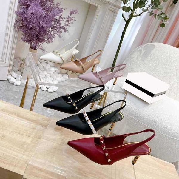 

2021 r luxury women high heels sandals summer fashion ladies stiletto heel rivet slides slippers woman dress office party sandal, Black