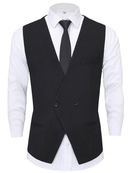 

men 1pc double button strap back waistcoat k8xl#, White;black