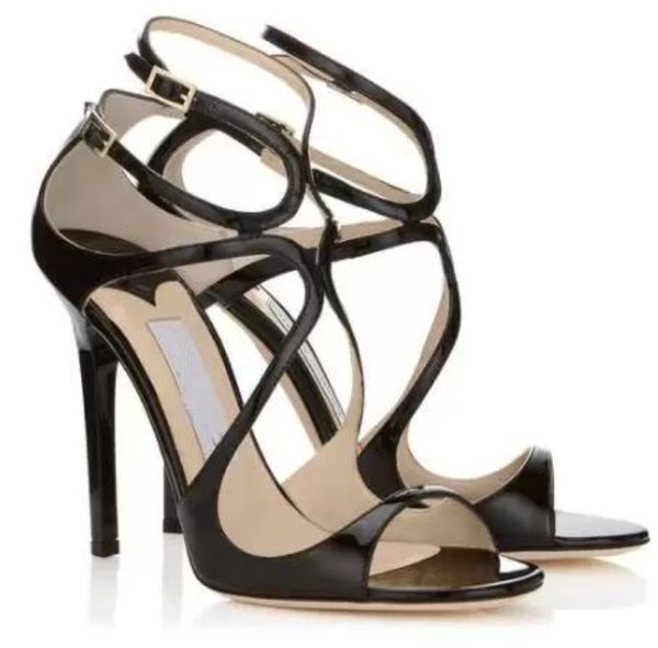 

elegant bridal wedding dress sandal women shoeses luxurious bing 100mm crystal-embellished patent-leather strap twinkles crystals heels high, Black
