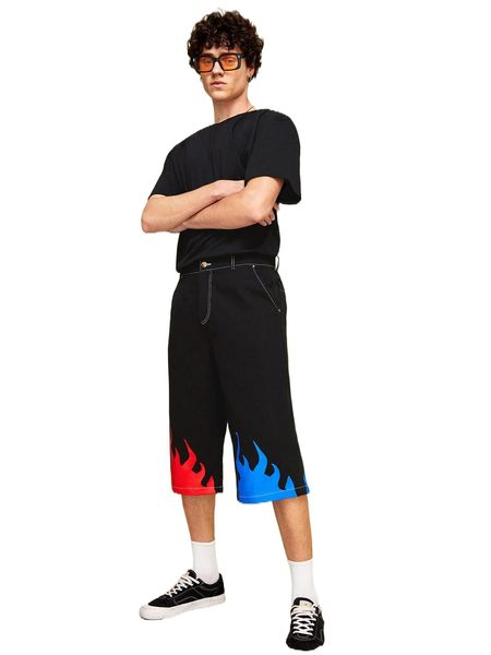 

x rare casualty men fire print straight leg pants q9h0#, Black