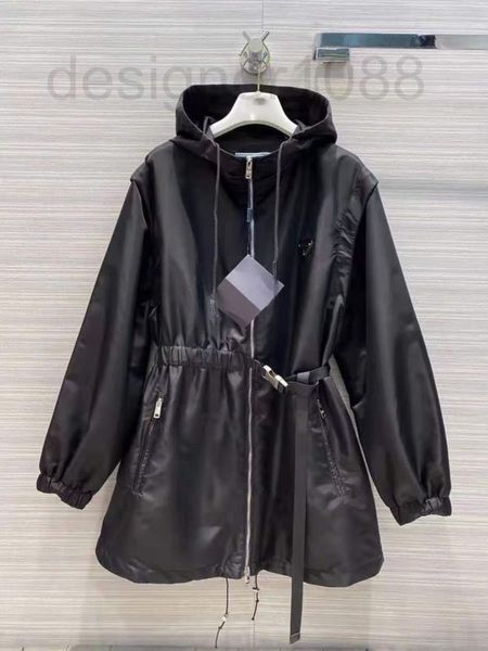 

women's jackets designer pa2021 australian autumn new functional wind closing waist button adjustable shoulder detachable sleeve hooded, Black;brown