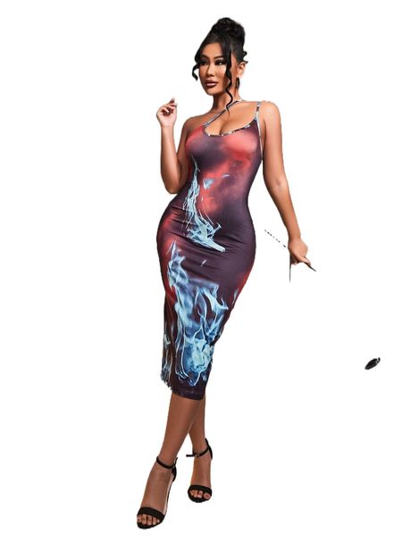 

sxy allover print one shoulder bodycon dress 40ds#, Black;gray