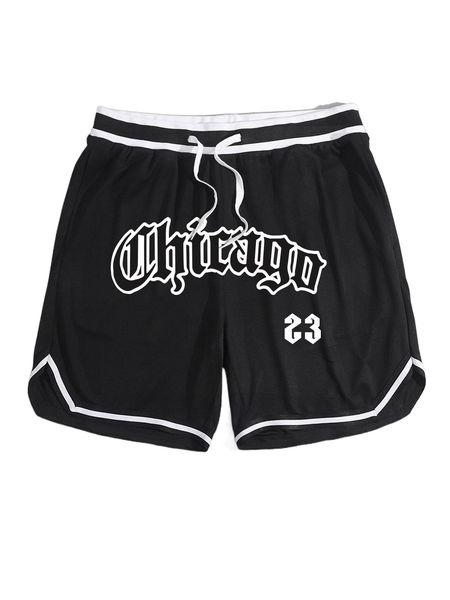 

men letter graphic striped trim drawstring waist shorts l1uc#, White;black