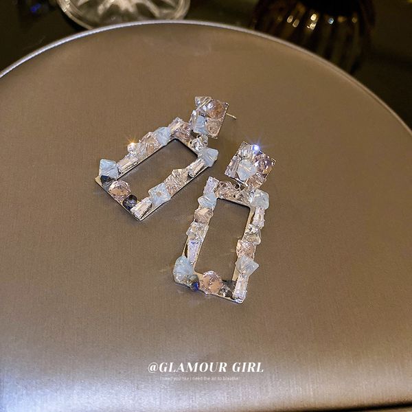 

silver needle micro inlaid zircon crystal geometric square earrings bohemian design sense earrings eardropminority fashion, Golden