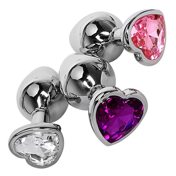 100 pz/lotto a forma di cuore in acciaio inox gioielli di cristallo plug anale di piccole dimensioni culo giocattoli sexy per le donne GS0206
