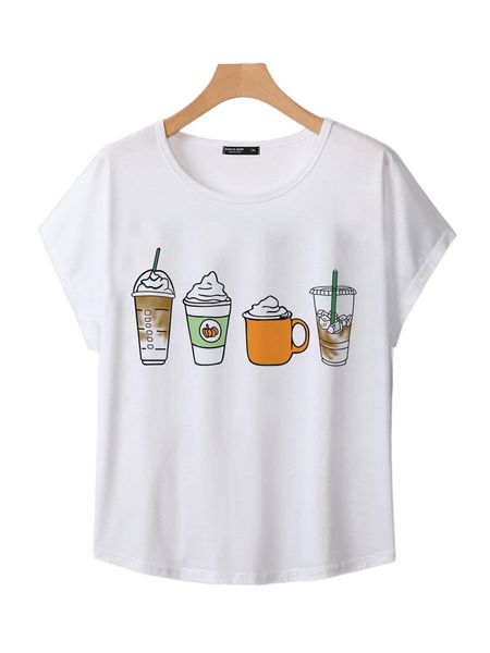 

plus beverage print dolman sleeve tee 353g#, Black