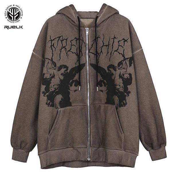 

hoodie angel print dark jacket coat men women fashion hiphop streetwear anime hoodies coat harajuku zipper male hoodies men 220805, Black