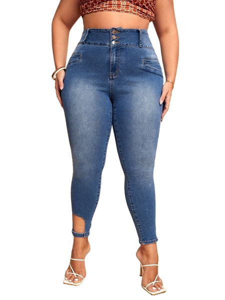 

plus cut out skinny jeans 237i#, Blue