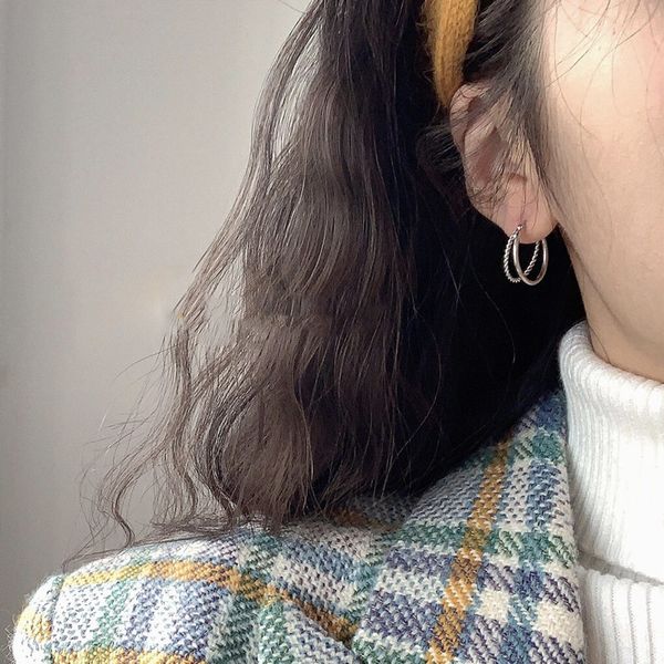 

double layer twist simple round silver color hoop earrings for women korean fashion jewelry gifts 220716, Golden;silver