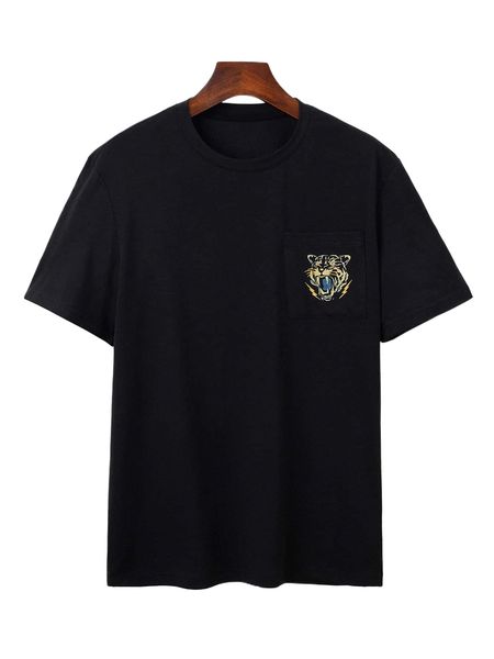 

men tiger print pocket patched tee q8hq#, White;black
