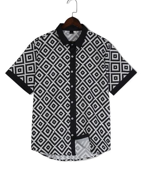 

romwe guys geo print button front shirt h17s#, White;black