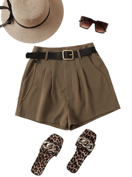 

fold pleated belted shorts s0hp#, White;black