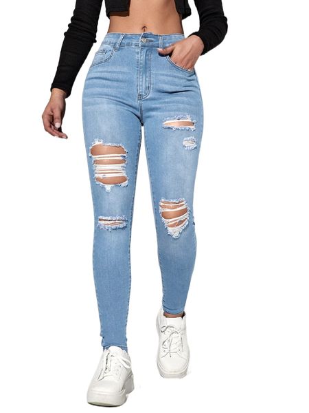 

ripped detail skinny jeans b6bk#, Blue