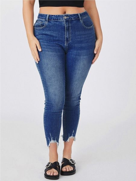 

plus asymmetrical raw hem skinny cropped jeans u9dc#, Blue