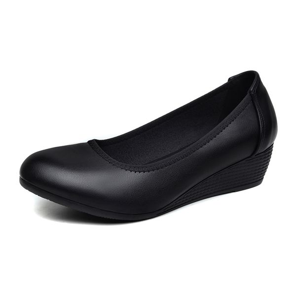 

work soft bottom is comfortable to wear professional sloping and round office shoes women 220316, Black