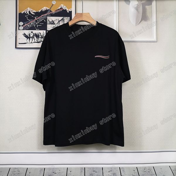22SS Männer Frauen Designer T-Shirts Paris Sea Wave Stickerei Baumwolle T-Shirt Kurzarm Rundhalsausschnitt Streetwear Xinxinbuy Schwarz XS-L