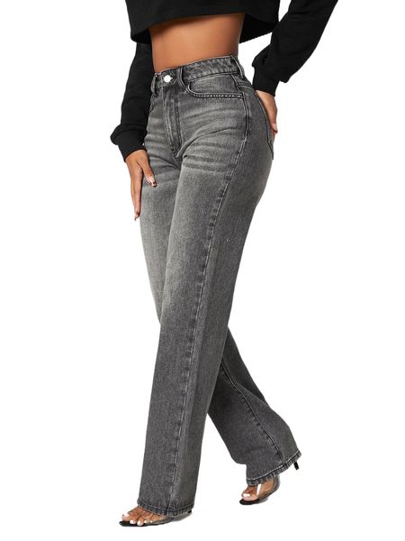 

sxy zipper fly straight leg jeans g5ge#, Blue