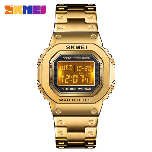 

2019 skmei relogio masculino 1456 men electronic digital watch chronograph clock dual time display sport watch male wristwatch277m, Slivery;brown