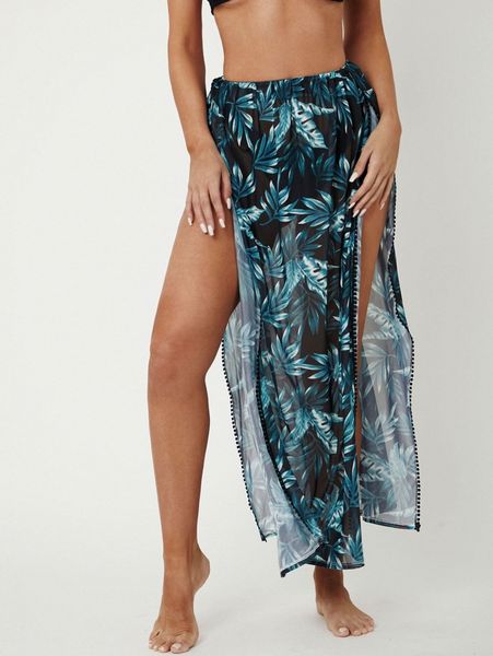 

sxy leaf print cover up r9un#, White;black