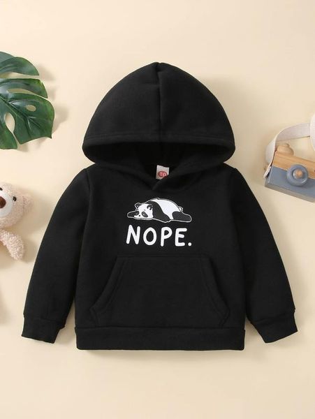 

baby panda and letter graphic hooded sweatshirt she, Black