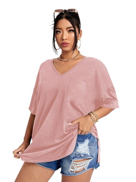 

plus solid v-neck tee i5wo#, Black