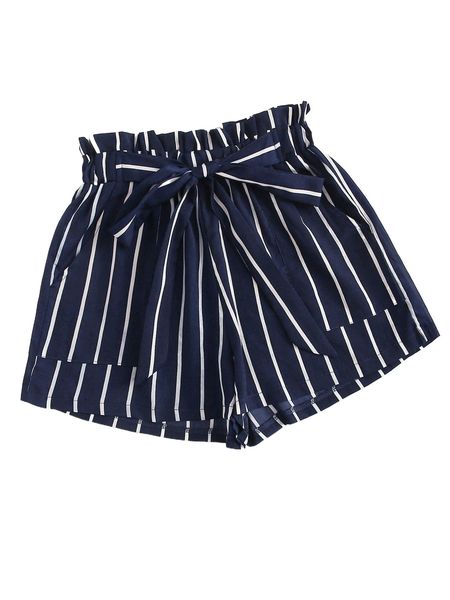 

striped self-tie paperbag shorts s9zj#, White;black