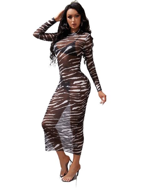 

sxy allover print bodycon dress without lingerie k44b#, Black;gray