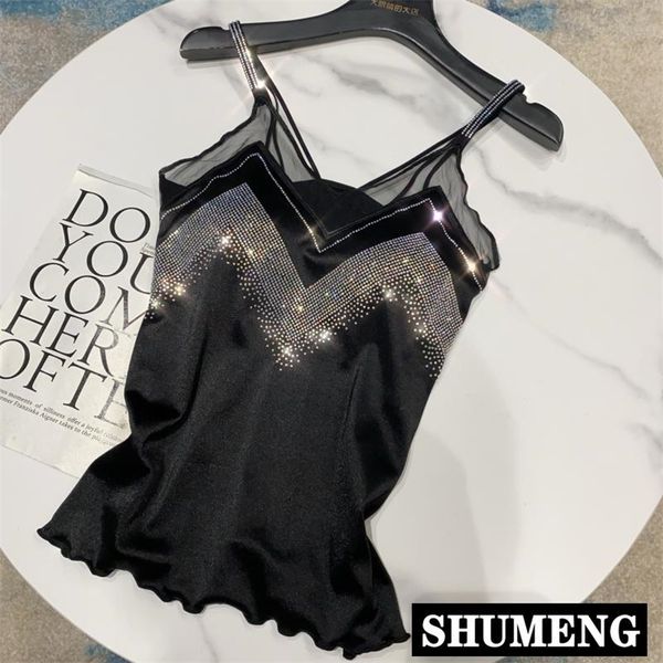 

ins supre fire autumn women's drilling shoulder strap mesh stitching mercerized cotton camisole women tube 220318, White