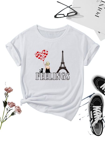 

eiffel tower and letter graphic tee w15i#, White