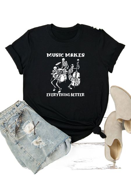 

plus skeleton & slogan print tee k6dr#, Black